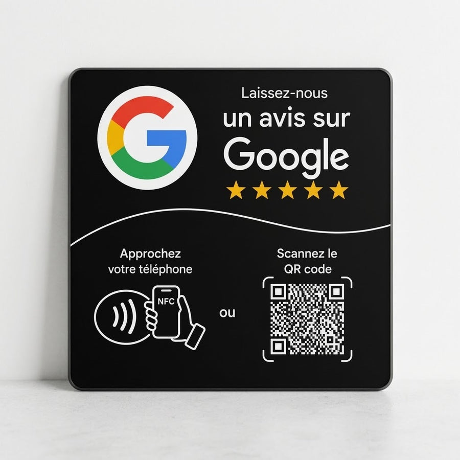 Carte NFC Avis Google noire avec QR code, TapReviews