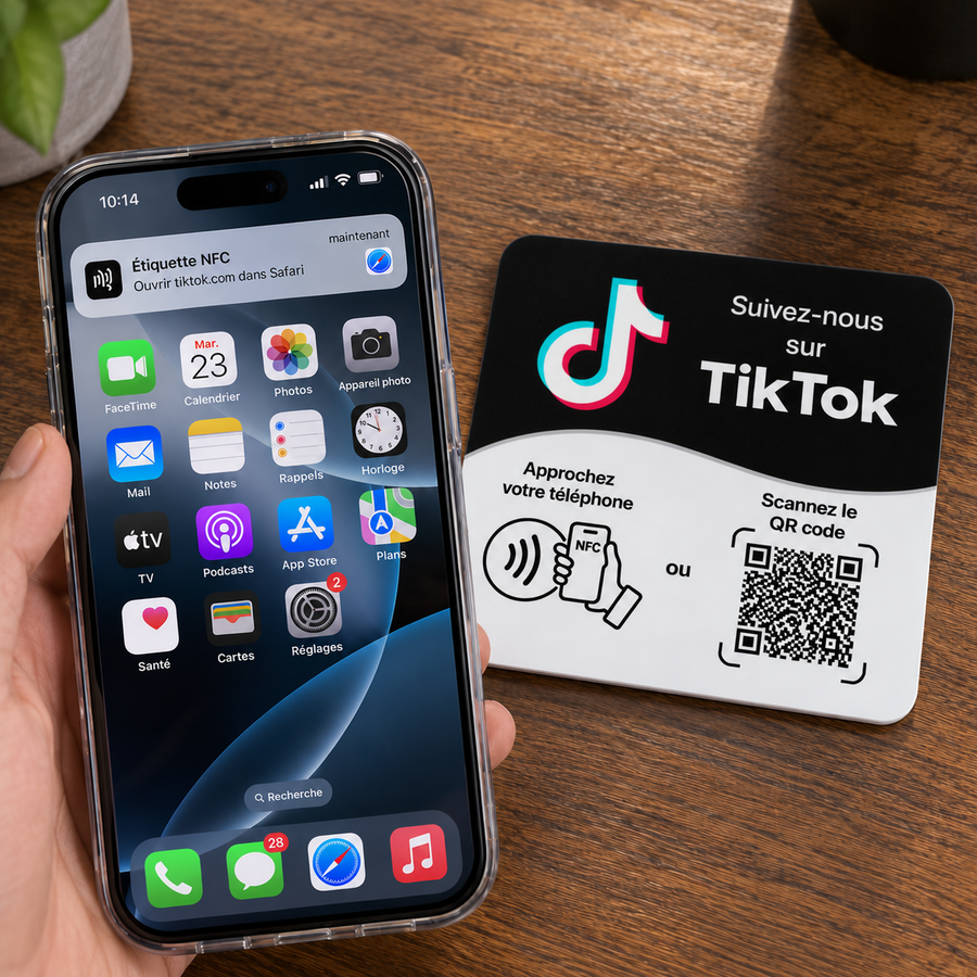 Carte NFC TikTok TapReviews, mise en situation (vue 1)