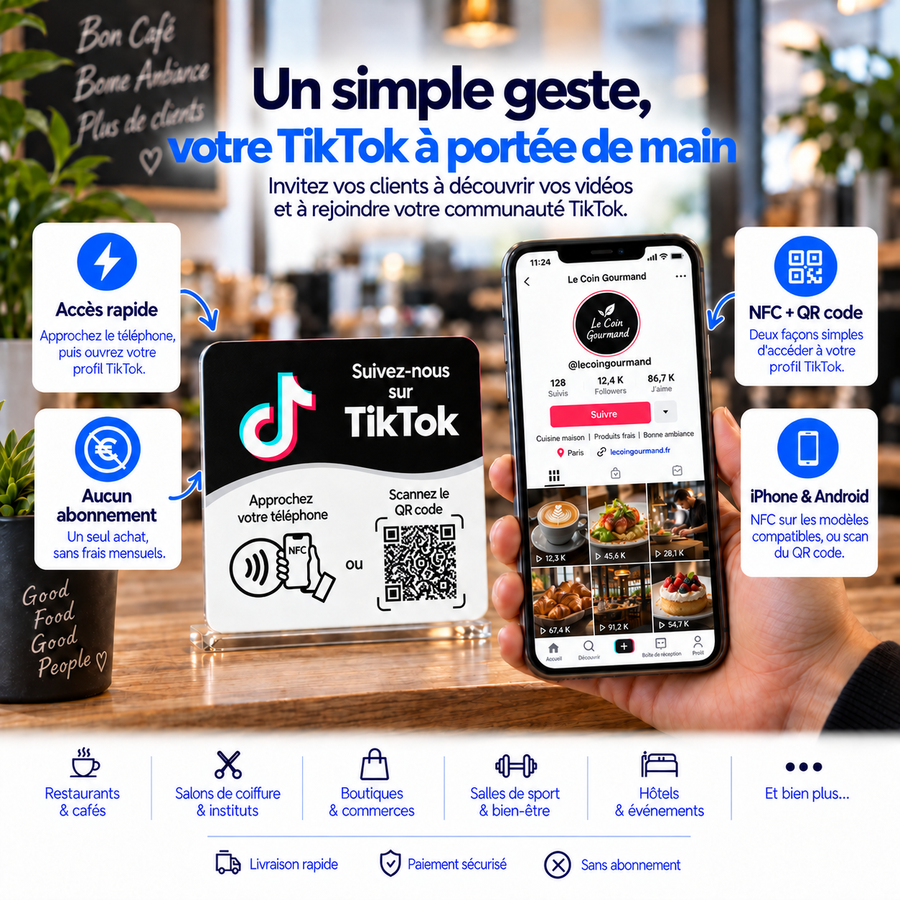 Carte NFC TikTok TapReviews, mise en situation (vue 2)