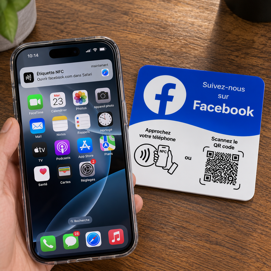 Carte NFC Facebook TapReviews, mise en situation (vue 1)