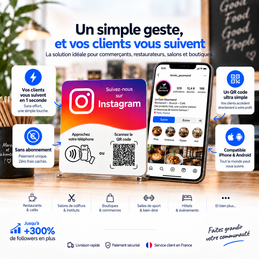 Carte NFC Instagram TapReviews, mise en situation (vue 2)