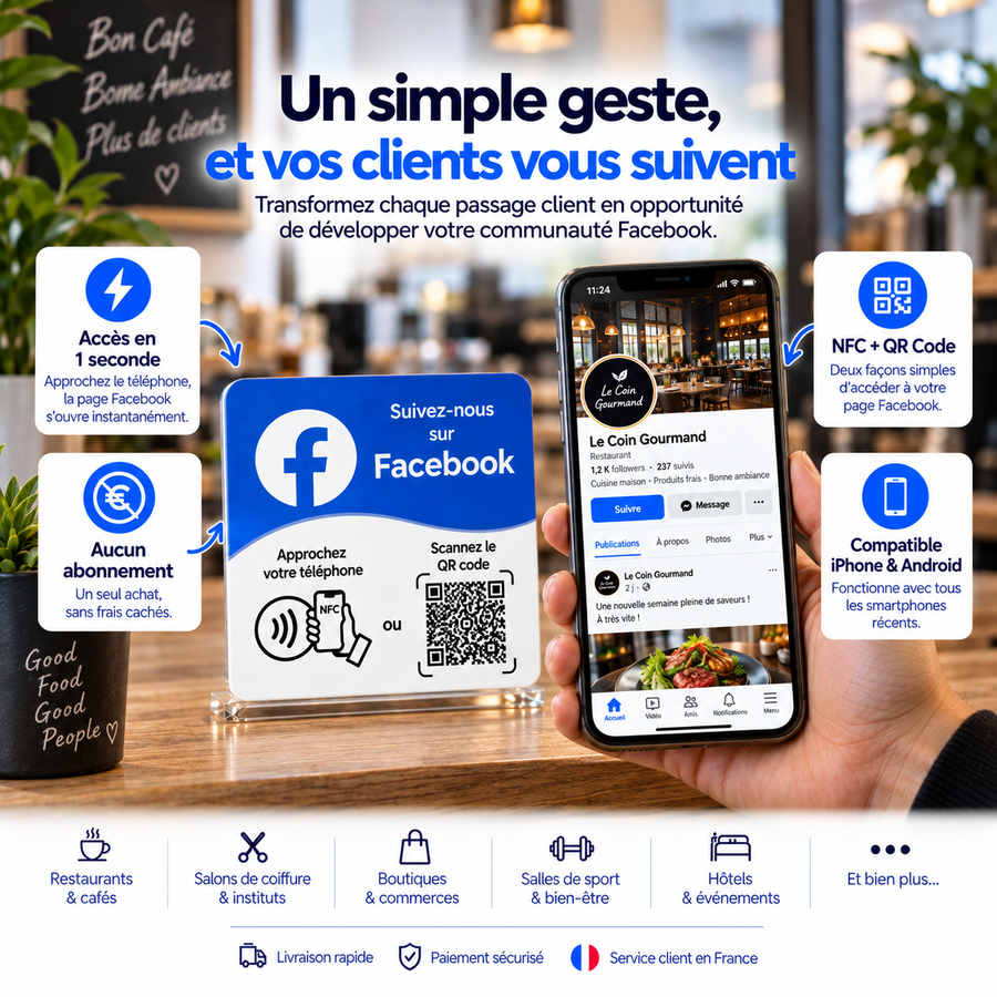 Carte NFC Facebook TapReviews, mise en situation (vue 3)